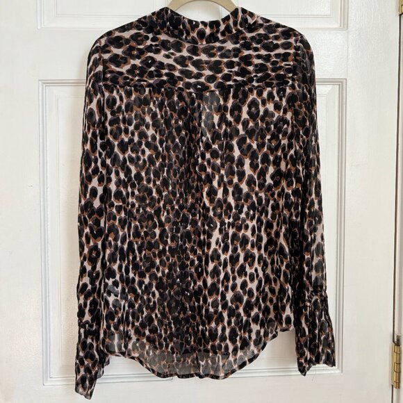Paige Abriana Blouse Leopard Animal Print Top Shirt Zephyr Button Collared M L - Picture 5 of 9